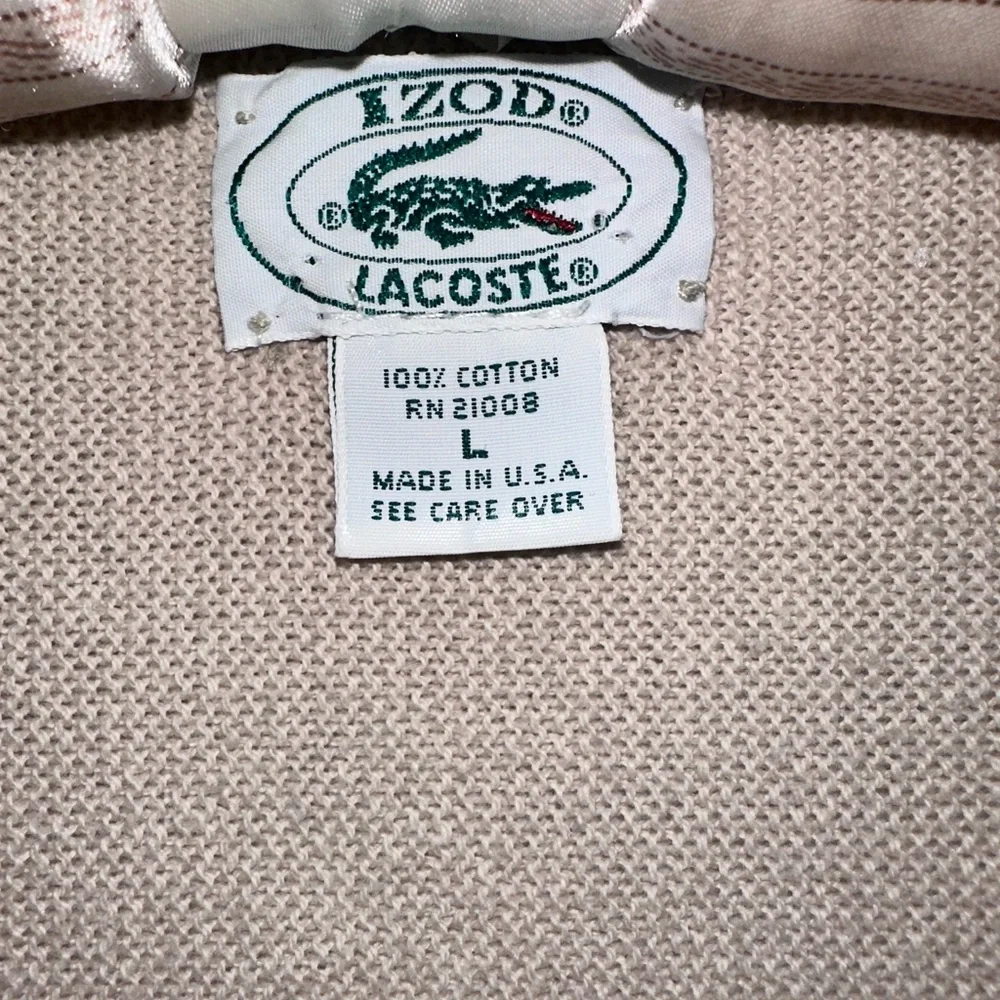 Izod LacosteπVintage Ecru Cardigan 100% Cotton Made in USA Sweater size L - Picture 3 of 4